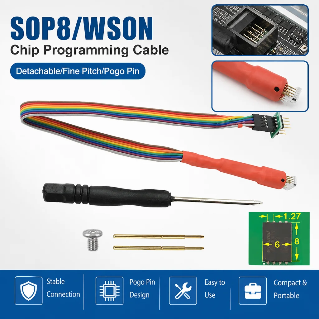 1.27MM Pitch Chip Test Probe With 30CM Flexible Ribbon Cable 2.54MM Pin Header For SOP8 WSON8 IC BIOS EEPROM Flash Burning