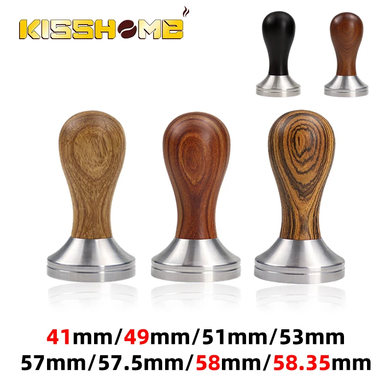 Coffee Tamper 41mm 49mm 51mm 53mm 57.5mm 58.35mm Wooden Handle Stainless Steel Delonghi Breville Barista Espresso Accessories