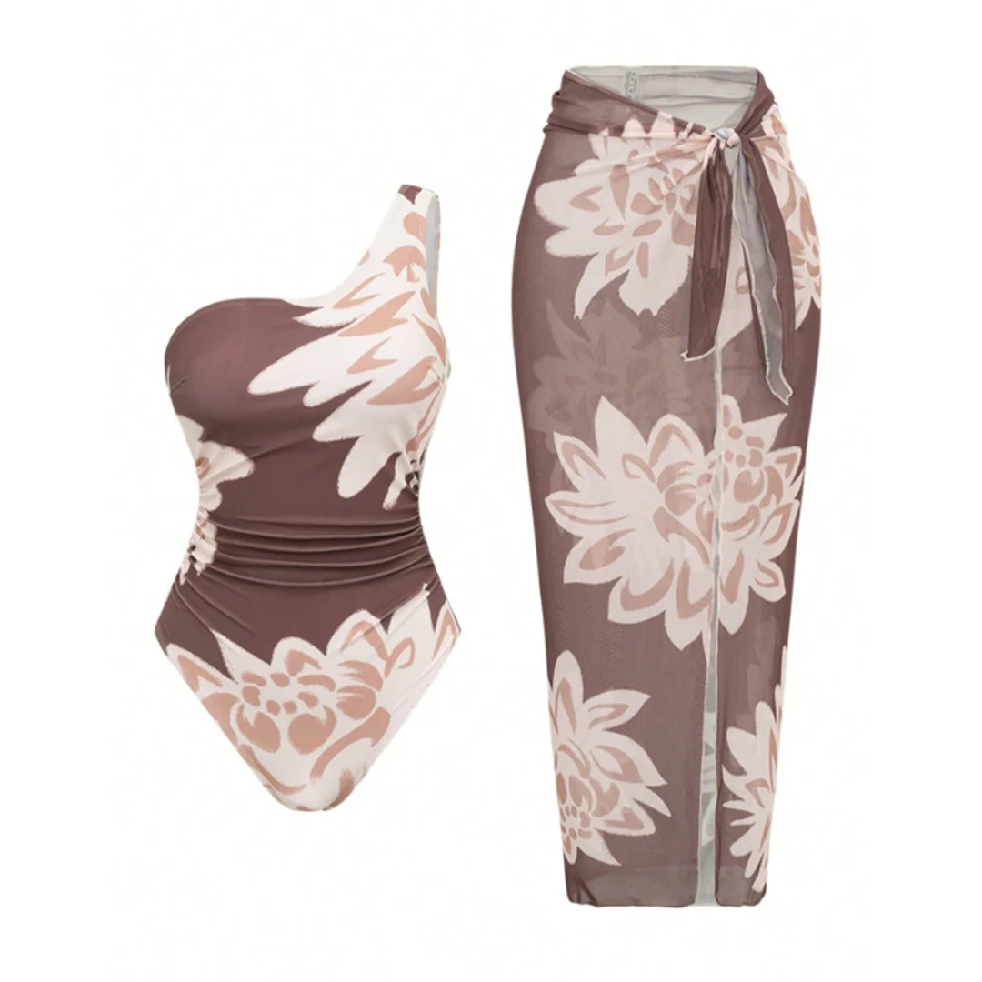 S - XL Neu mit Rock, bedruckt, One-Shoulder-Badeanzug für Damen, einteiliger Badeanzug, weiblich, hoher Beinausschnitt, Badeanzug, Badebekleidung, Schwimmanzug V8017 – Detail 2