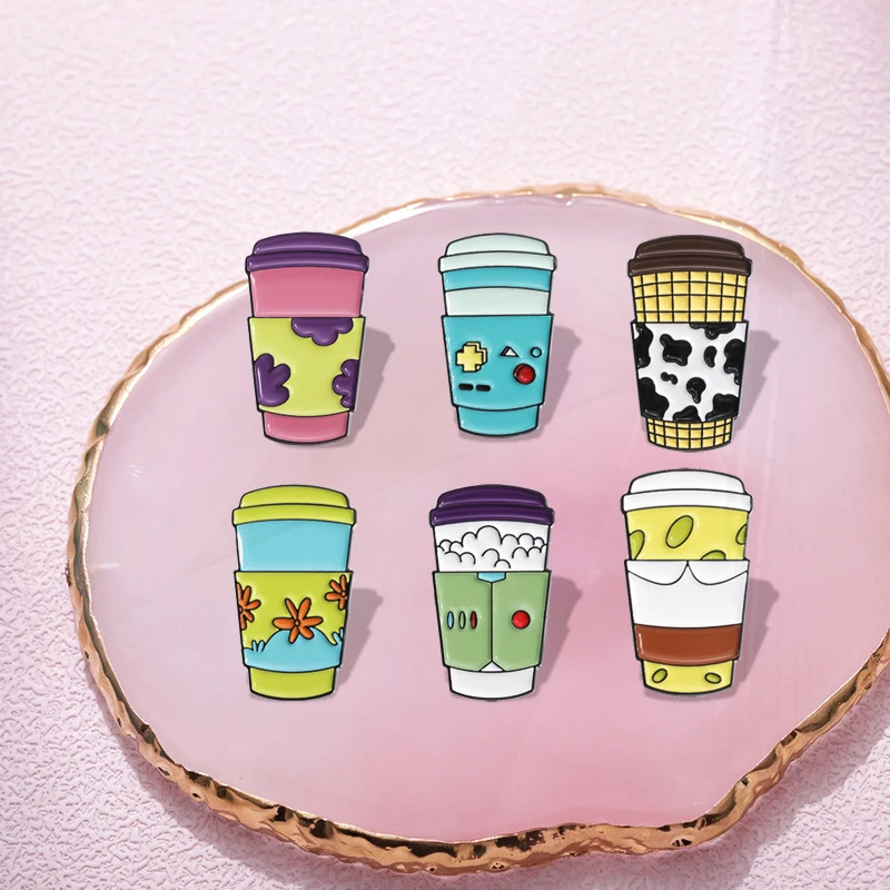 of Artistic Design Pines Lapel Badges Punk Funny Jewelry Gift for Kids Friends Cartoon Paper Cup Enamel  Brooch Custom Sense