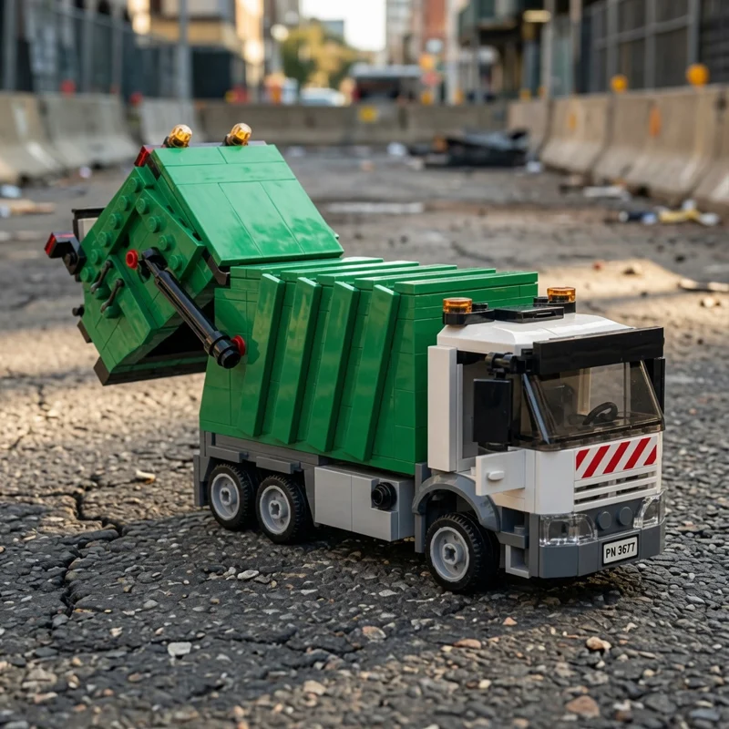 qwert Garbage Recycling Truck Model MOC Building Bricks City Car Modular Technology Assemble Toys Suit Children Holiday Gifts