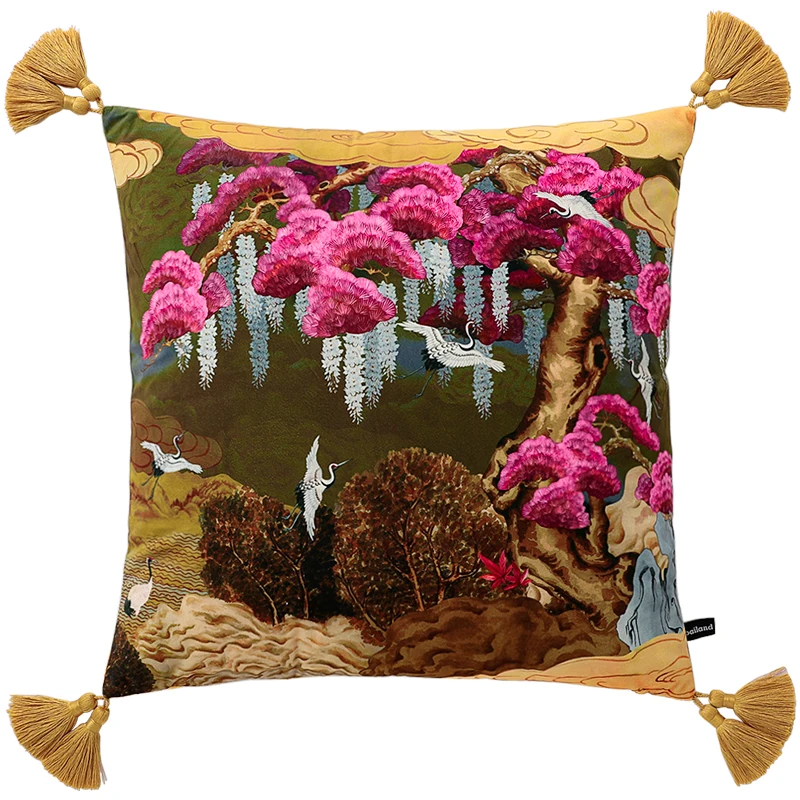 Chinese Soft Velvet Pillow Cover Luxury Retro Print Ornamental Pillows for Living Room High End Cushion Cover Large size 60x60cm
