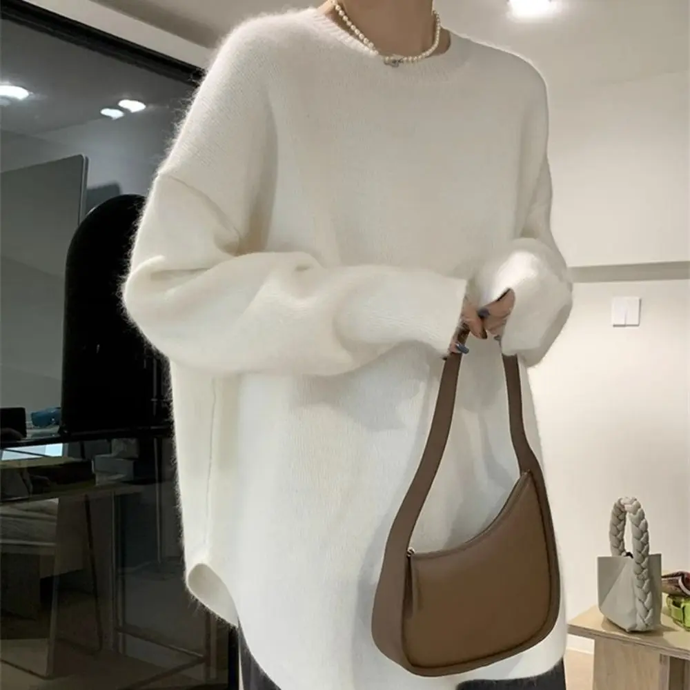 بسيطة غير النظامية طويلة الأكمام تريكو فضفاض قاع قميص سترة أعلى البلوز الخريف الشتاء محبوك أعلى للنساء الإناث #1