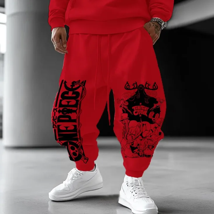 Długie spodnie z nadrukiem postaci z One Piece są wygodne i luźne. Długie spodnie z polaru na jesień i zimę są sportowe i codzienne.