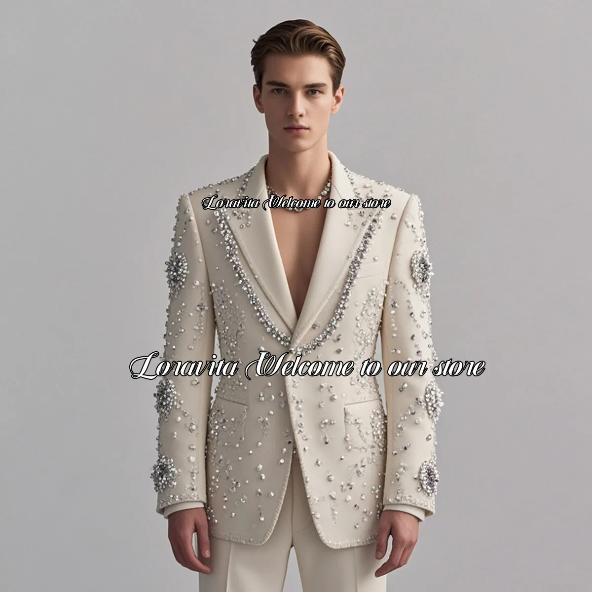 Sparkling Diamond Decoration Peaked Lapel Groom Luxury Beading Tuxedos Men Suits 3 Pieces Sets Wedding Male Prom Blazers suits