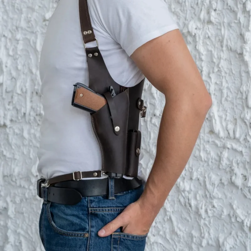 Steampunk Vintage Leder Wild West Cowboy Western Pistolenholster Brusttasche Gunman Rollenspiel Kostüm Waffentasche Feldtasche – Detail 4