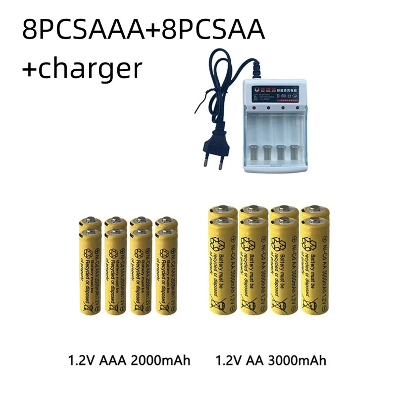 Original 1.2V AA3.0Ah+AAA2.0Ah Rechargeable battery AAA NI-CD 1.2 V battery for Clocks mice computers toys so on