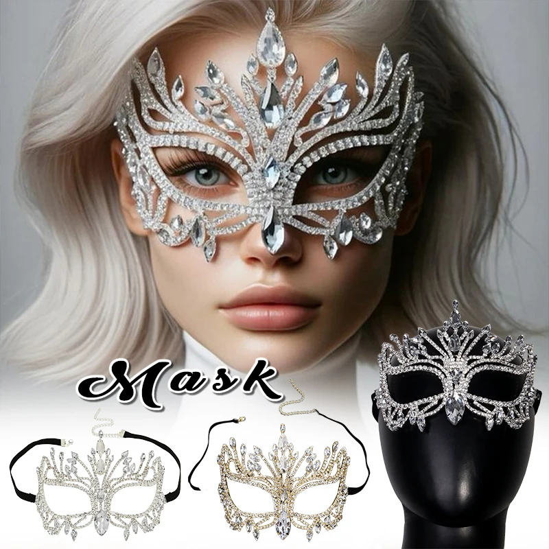 

Новая модная маска со стразами, европейская и американская вечеринка, геометрическая полая маска, 2025, шар на Хэллоуин, маска для украшения лица