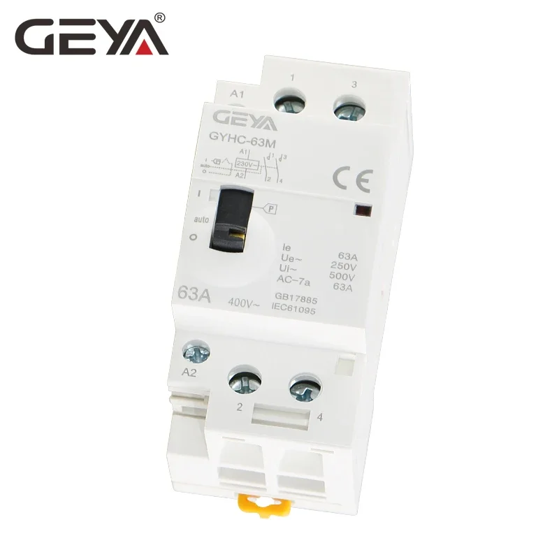 Geya gyhc 2 1080p 40A 63A 2NOまたは2NCマニュアル家庭用モジュラーdinレールacコンタクタAC220V 230vマニュアル制御