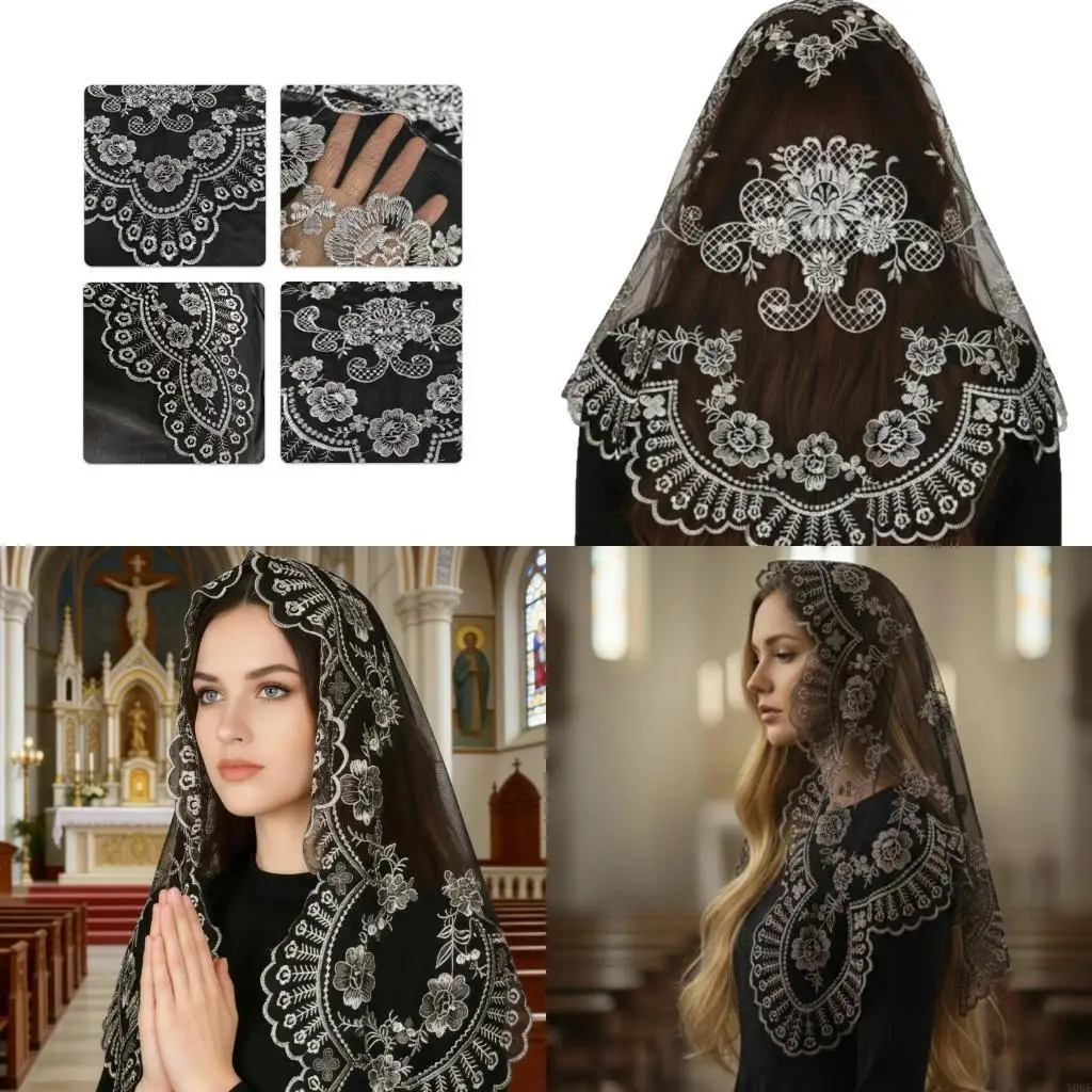 宗教的な集まりやエレガントな服装のための洗練された刺繍ヘッドラッププロム行事の通気性のスカーフ-y08e