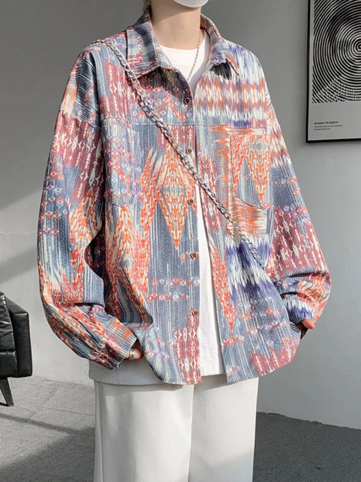 

Весенне-осенняя вельветовая мужская повседневная свободная верхняя одежда Tie Dye Long Sve irt, зимняя коллекция, дизайн воротника