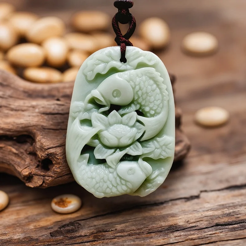 

Зеленый настоящий нефритовый кулон в виде рыбы-карпа, ожерелье, натуральные украшения, роскошный камень, очаровательные модные подарки для женщин и мужчин, аксессуары