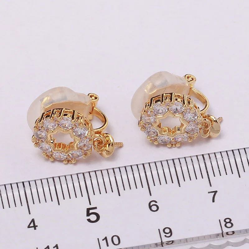 

Жемчужные клипсы для ушей, серьги, пустые основы для самостоятельного изготовления украшений, медные с покрытием из 18-каратного золота, круглые в форме пончика, можно носить без прокола ушей.