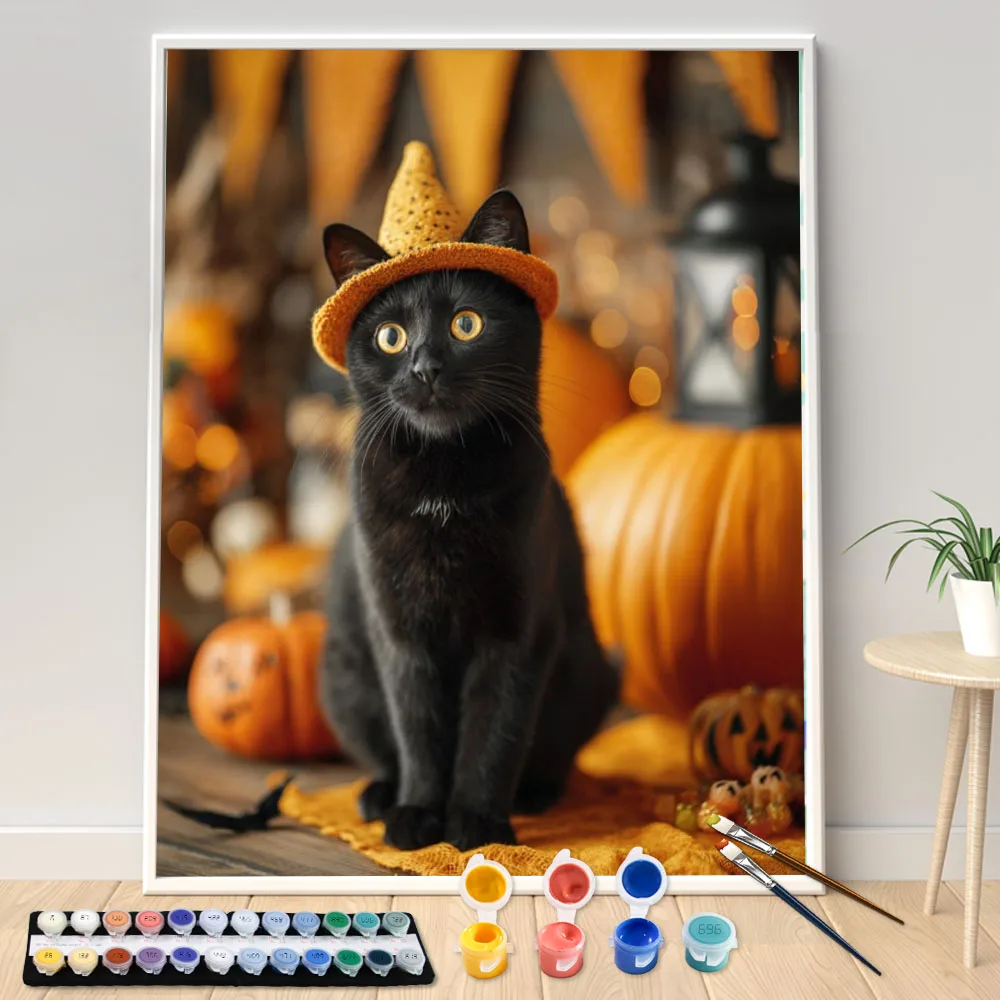 

Painting by Numbers Kit DIY Pumpkin Kitten Canvas Art Hand Painting Home Decoration Personality Surprise Gift