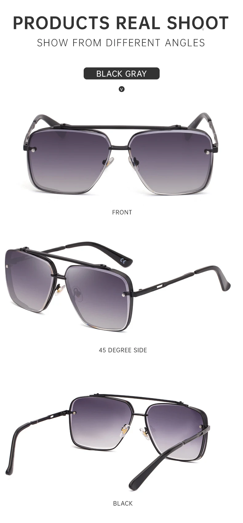 Übergroße Quadratische Randlose Sonnenbrille für Herren 2026 Luxusmarken-Designer Vintage Rahmenlose Sonnenbrillen für Männer Retro Eyewear Shades – Detail 11