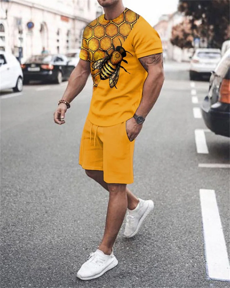 Summer Hot Selling Men's Shorts Short Sleeved Set with 3D Printing, Quick Drying, Breathable, Fashionable and Comfortable Set