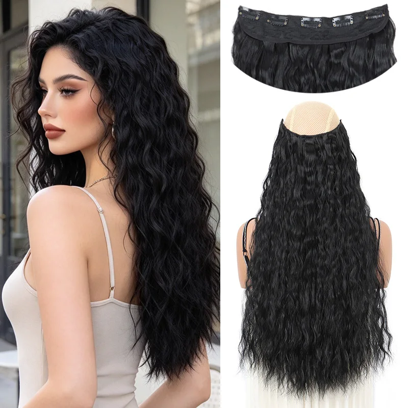 24Inch Synthetic Clip In Hair Extensions Long Kinky Curly Soft Fluffy Increase Volume Hairpiece for Women Daily Party Christmas