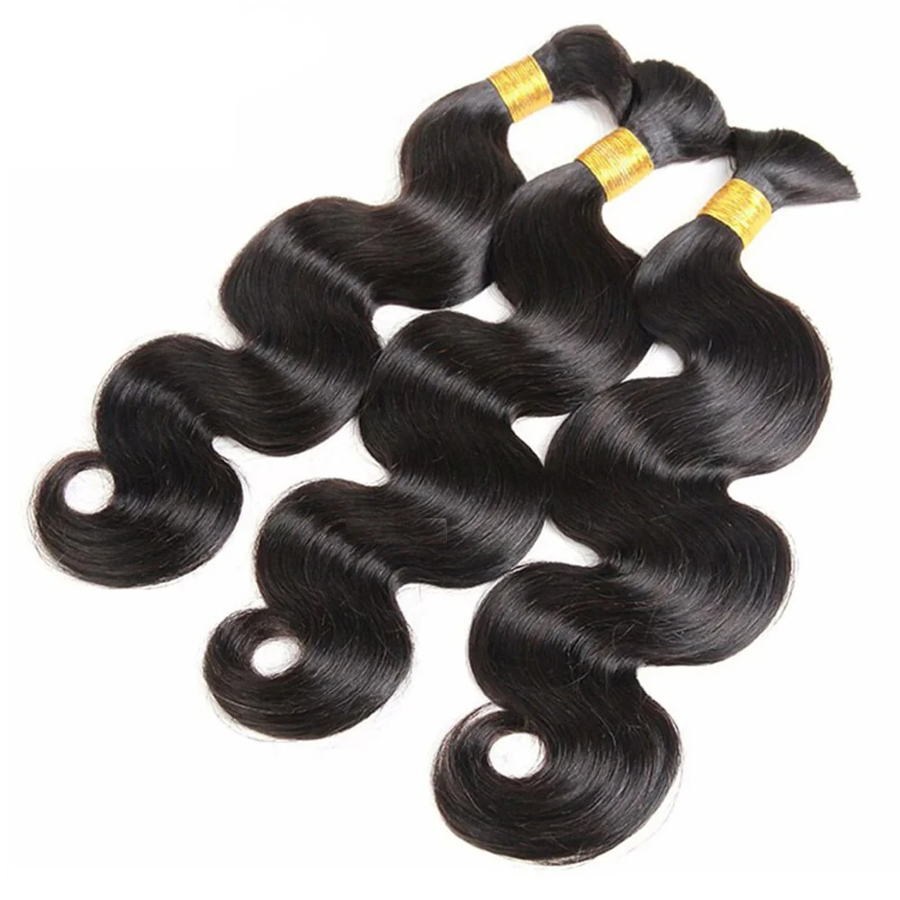 Vague de corps sans trame tresses Extensions de cheveux humains en vrac paquets de cheveux humains 16 ''-26'' naturel noir vierge cheveux en vrac pour tressage