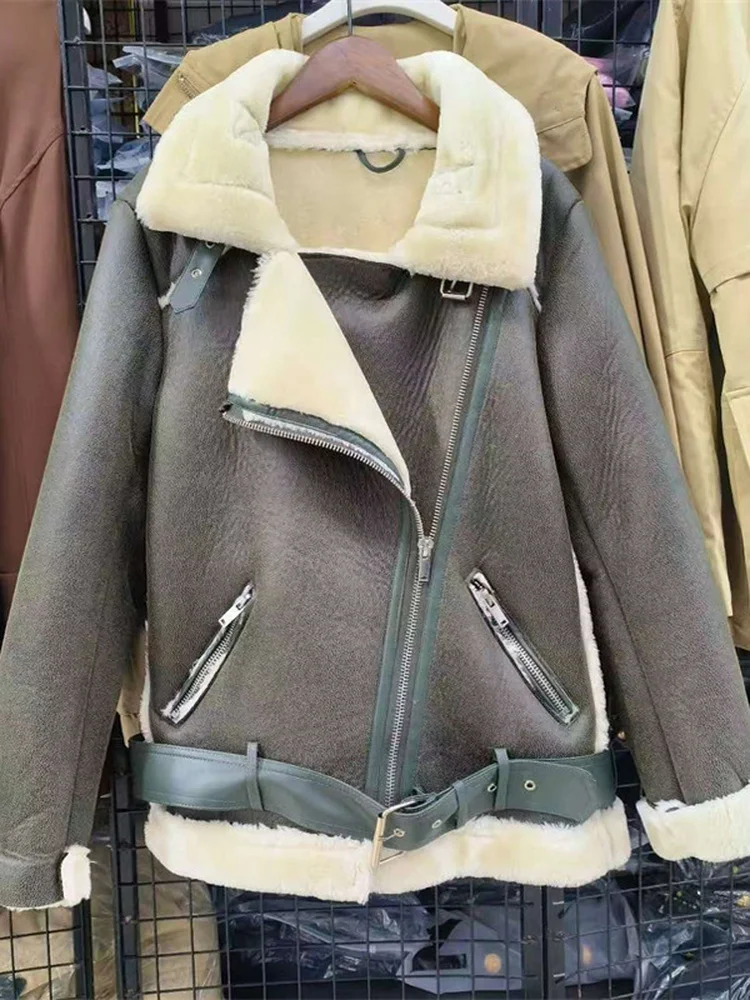 

Сводная двусторонняя искусственная кожа с мехом, повседневная свободная женская куртка в стиле ретро, новое поступление