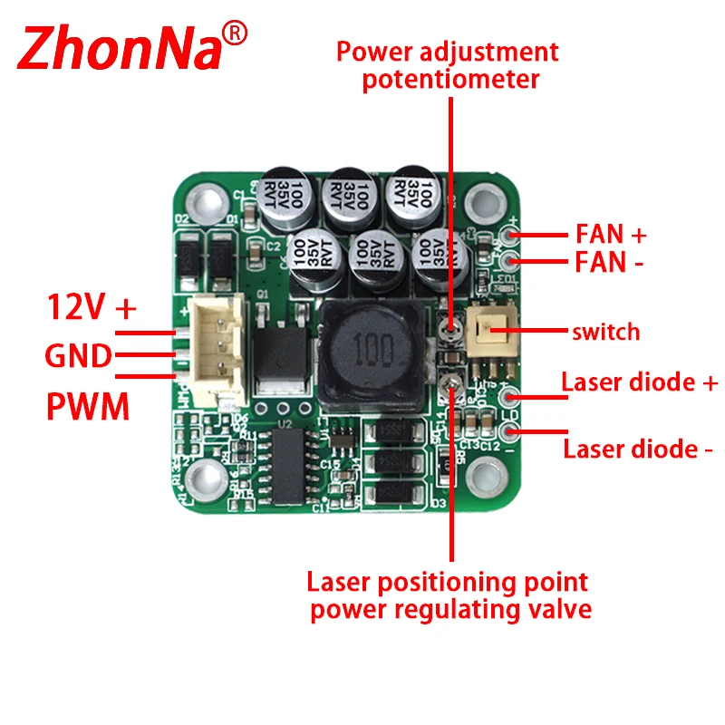 Laserdiode LD Treiberplatine, TTL/PWM-Modulation, 1A-5A einstellbar, 12V, für 405nm/445nm/450nm, Universal-Lasermodul