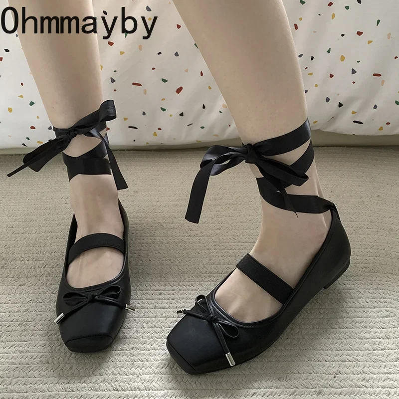 Spring Women Ballet Flats Fashion Elegant Cross Strap Shoes Ladies Comfort Street Style Soft Sole Ballerinas Shoes