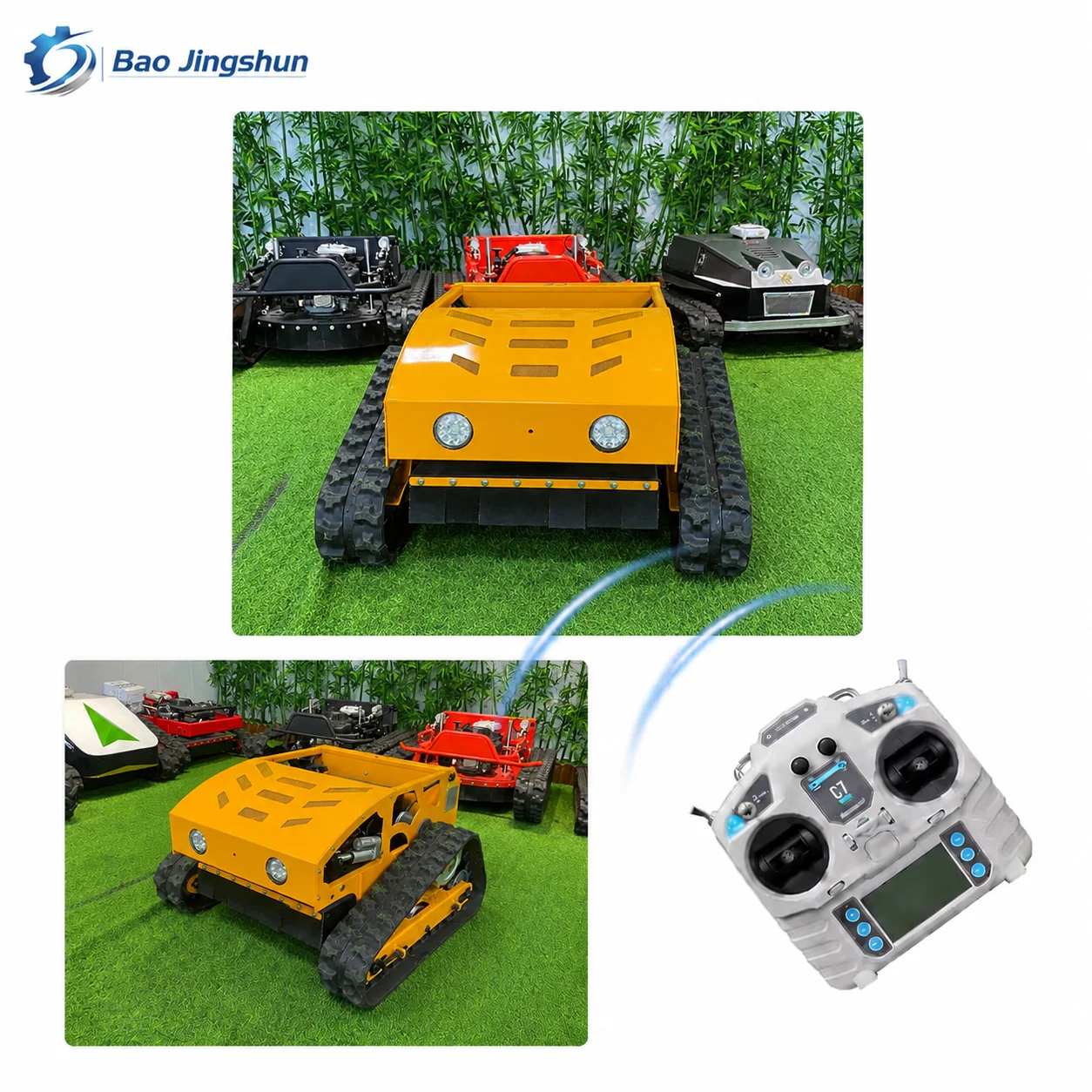 Wireless remote-controlled robotic lawn mower suitable for slopes, gardens, farms, and orchards; highly efficient, energy-saving
