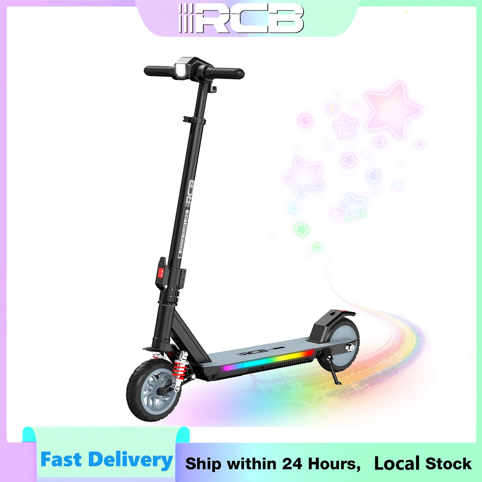 RCB Kinder Elektrische Scooter R12 Max 150W Opvouwbaar 3 Snelheden Voorvering RGB Verlichting LED Display 18 km/u 15 km bereik voor 6-12 jaar
