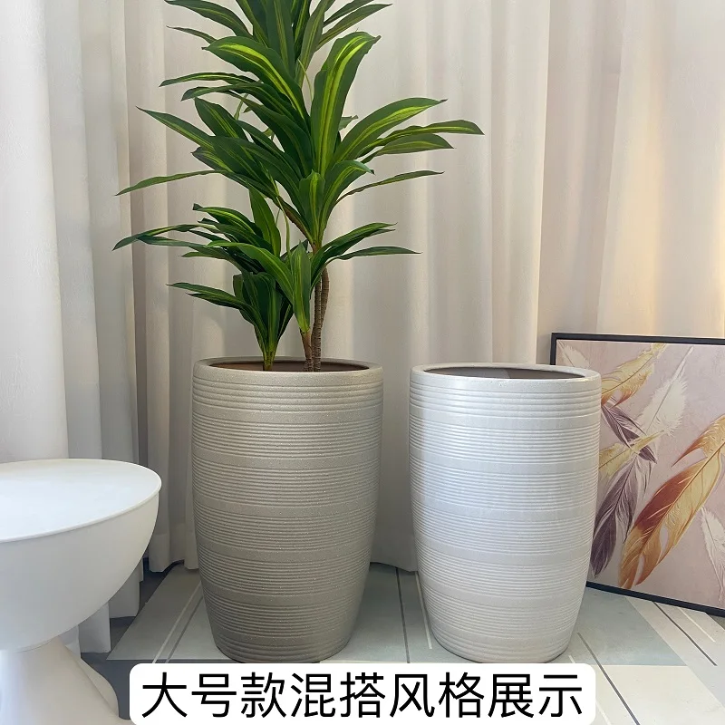 Ceramic flower pot height 50cm or more 30cm large diameter tall tube hotel combination pot household breathable