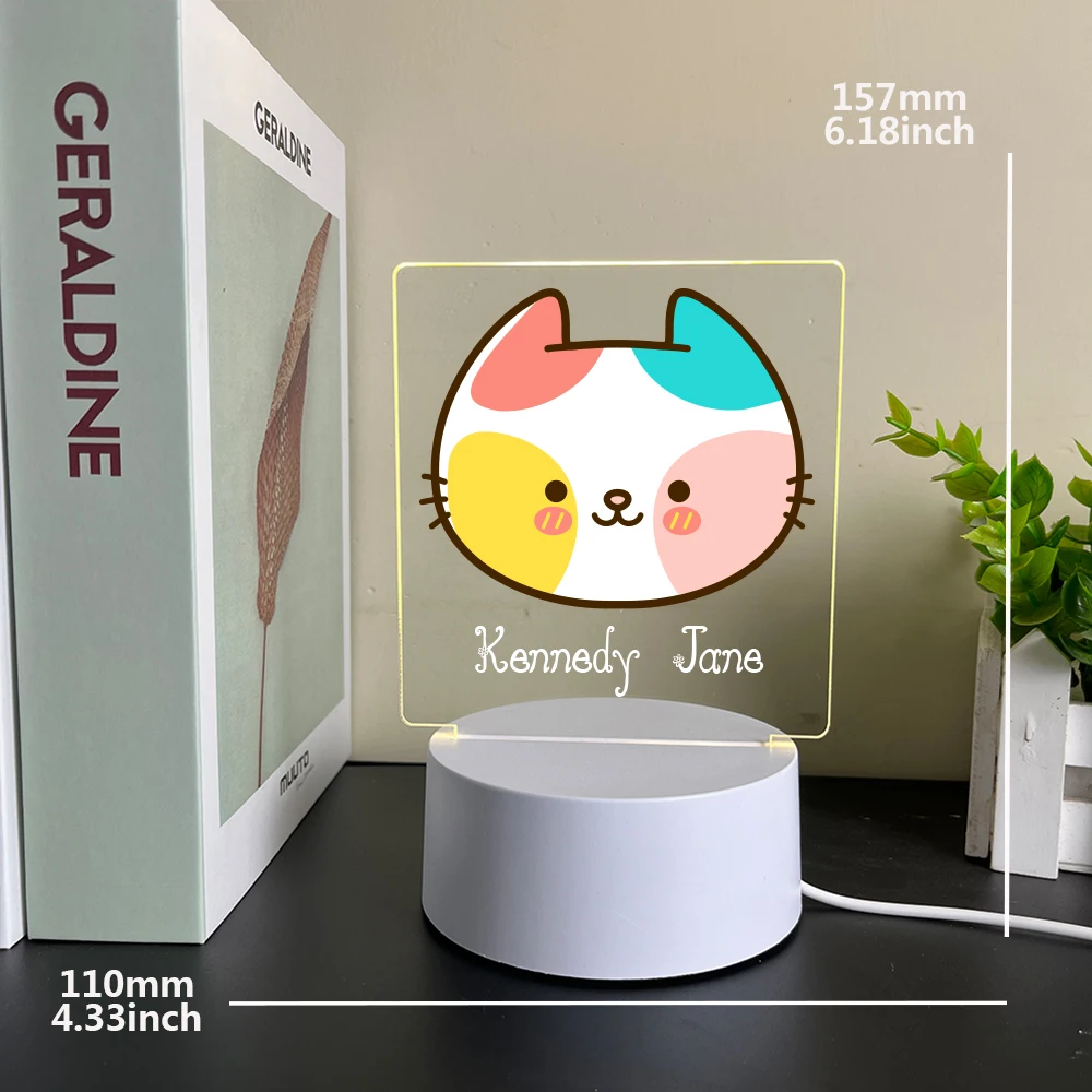 2026 New Customized Photo Couple Night Light LED Acrylic Colorful Kitten Pattern Bedroom Decorative Light 7-Color RGB Romantic B
