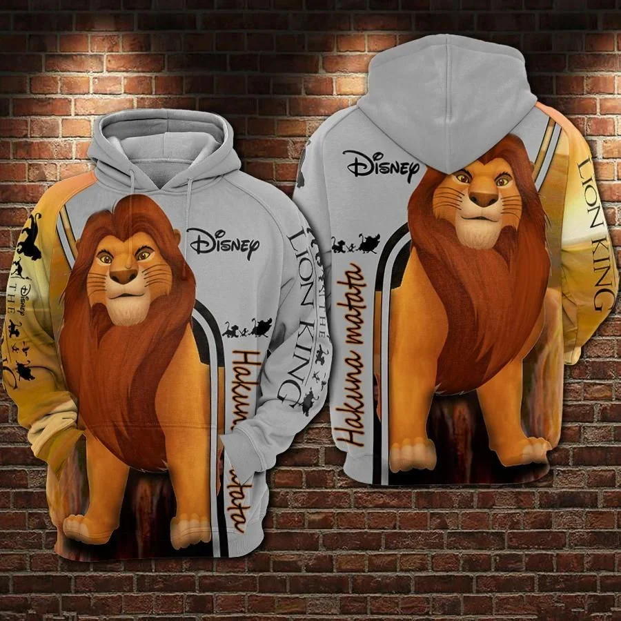 Disney Simba Lion King Disney Hakuna Matata Over Print 3D felpa con cappuccio da uomo e da bambino con cappuccio e Zip