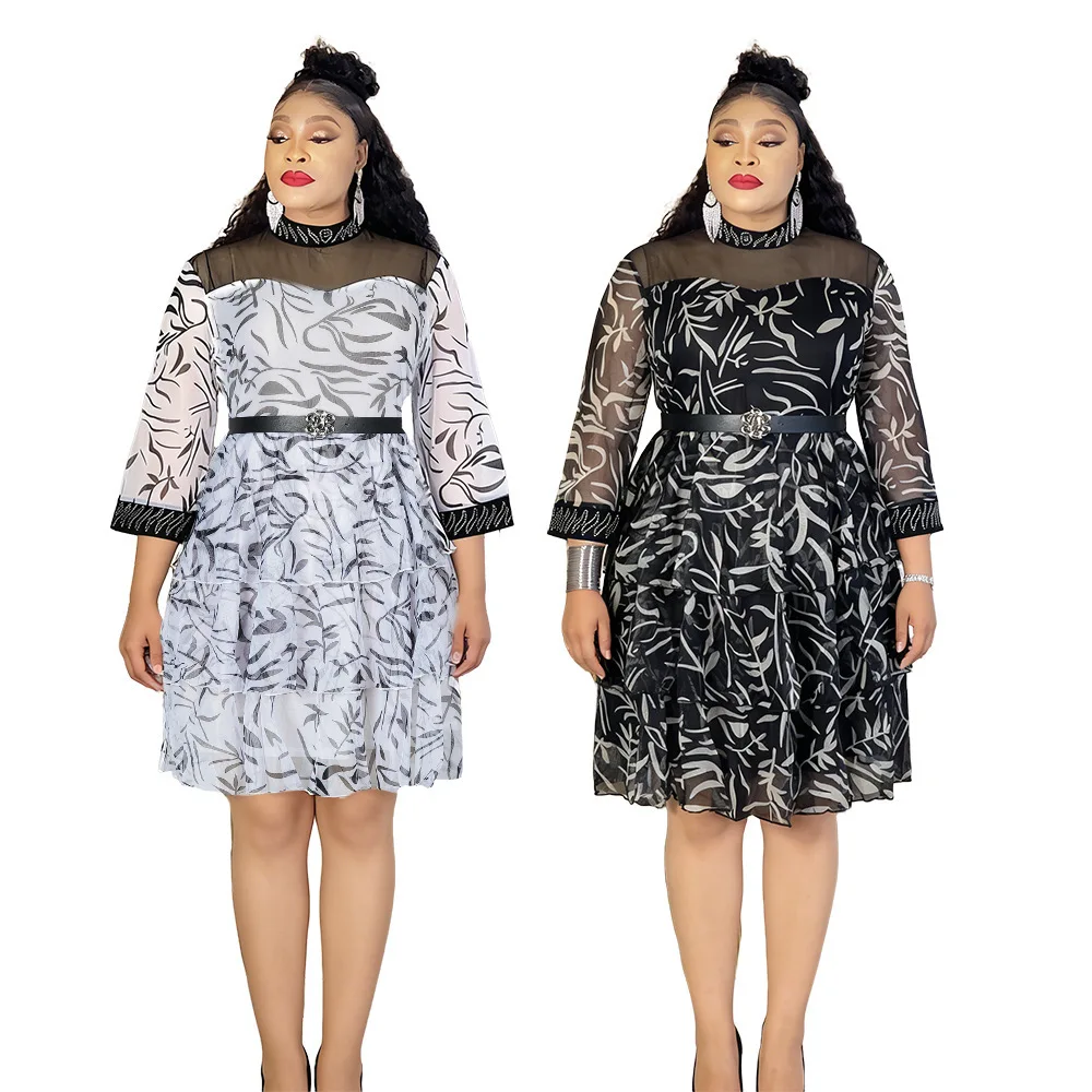 

A-line Dress Plus Size Women's Chiffon Tiered Dress With Belt