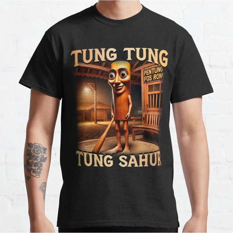 

Tung Tung Tung Sahr Italian brainrot funny meme T-shirt for men large size adult tops S-6xl mens clothing