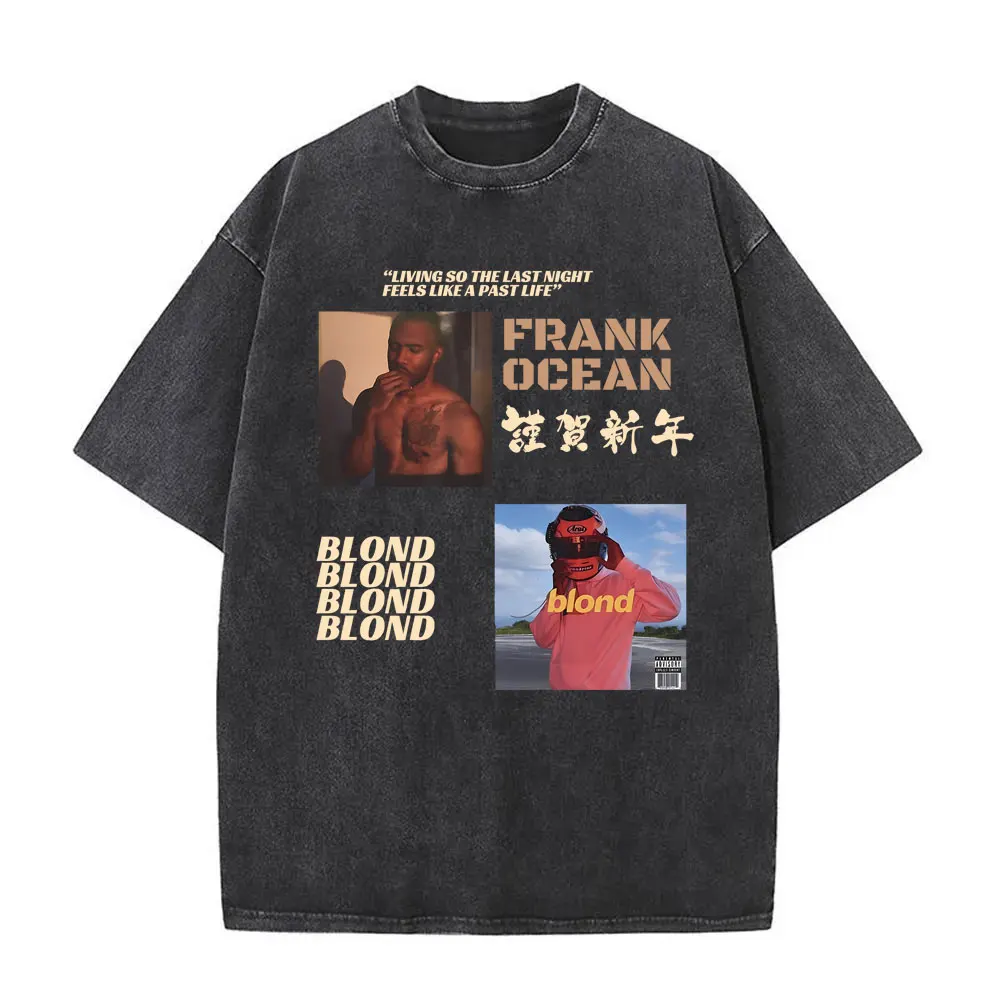 

Awesome Rapper Frank Washed Vintage Tshirt Ocean Fashion Oversized T Shirt Blond Hip Hop T-shirts Summer Men's Casual Streetwear