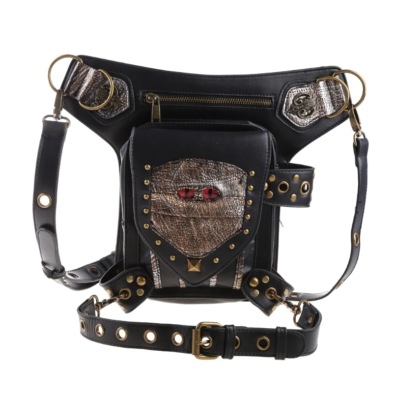 Steampunk Waist Bag Fanny Pack Gothic Leather Shoulder Crossbody Bags E74B