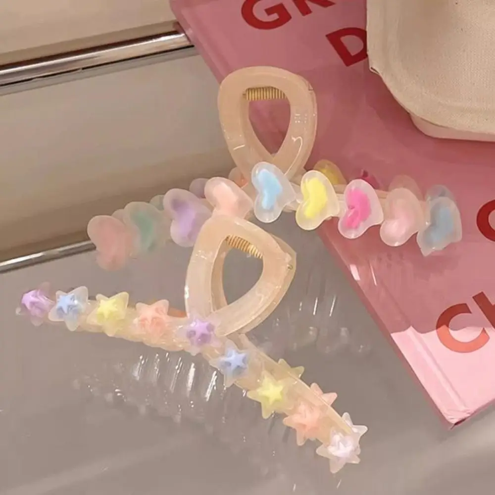 Acrylic Colorful Heart Star Hair Claw Pearl Hair Pins Resin Love Star Hair Clips Ponytail Holders Hair Accessories