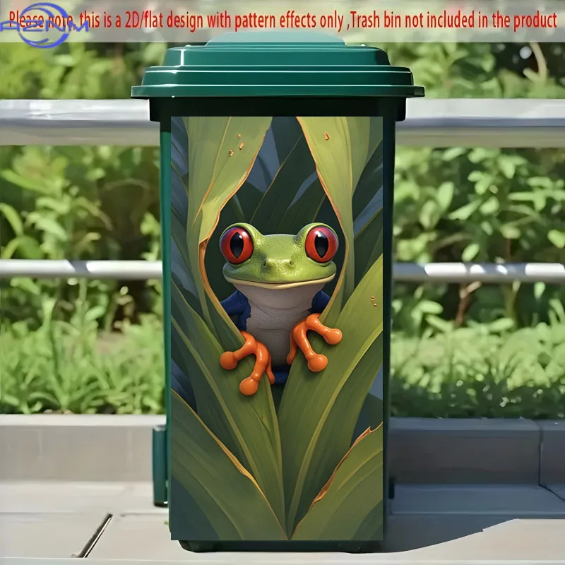 1pc 2D Flat Self-Adhesive Trash Can Sticker, .01x cm, Modern Aesthetic Decoration Artistic 3d Frog Design for Garbage Bins and