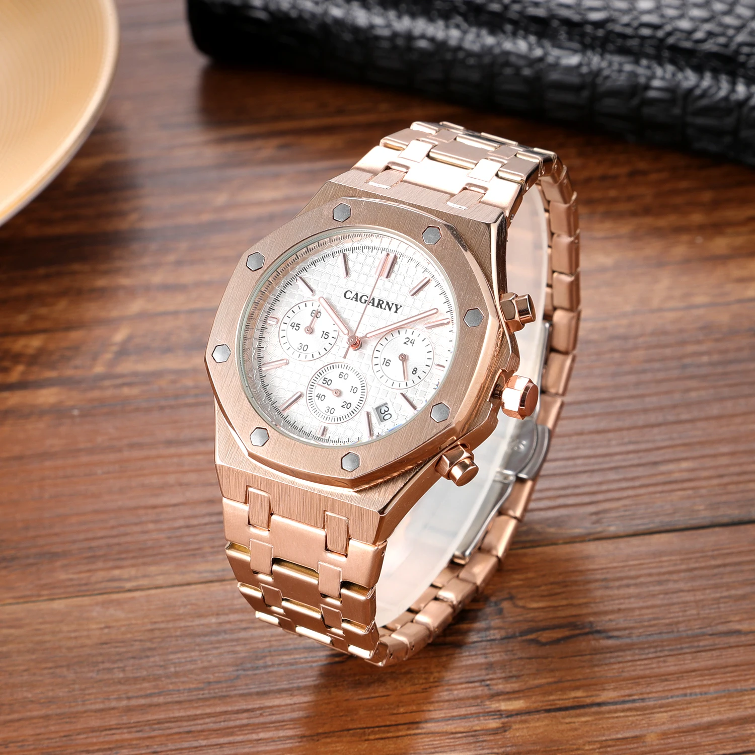 CAGARNY Original Brand 6835 New Stainless Steel Quartz Watches For Men Fashion Casual Automatic date Chronograph for Man Watch
