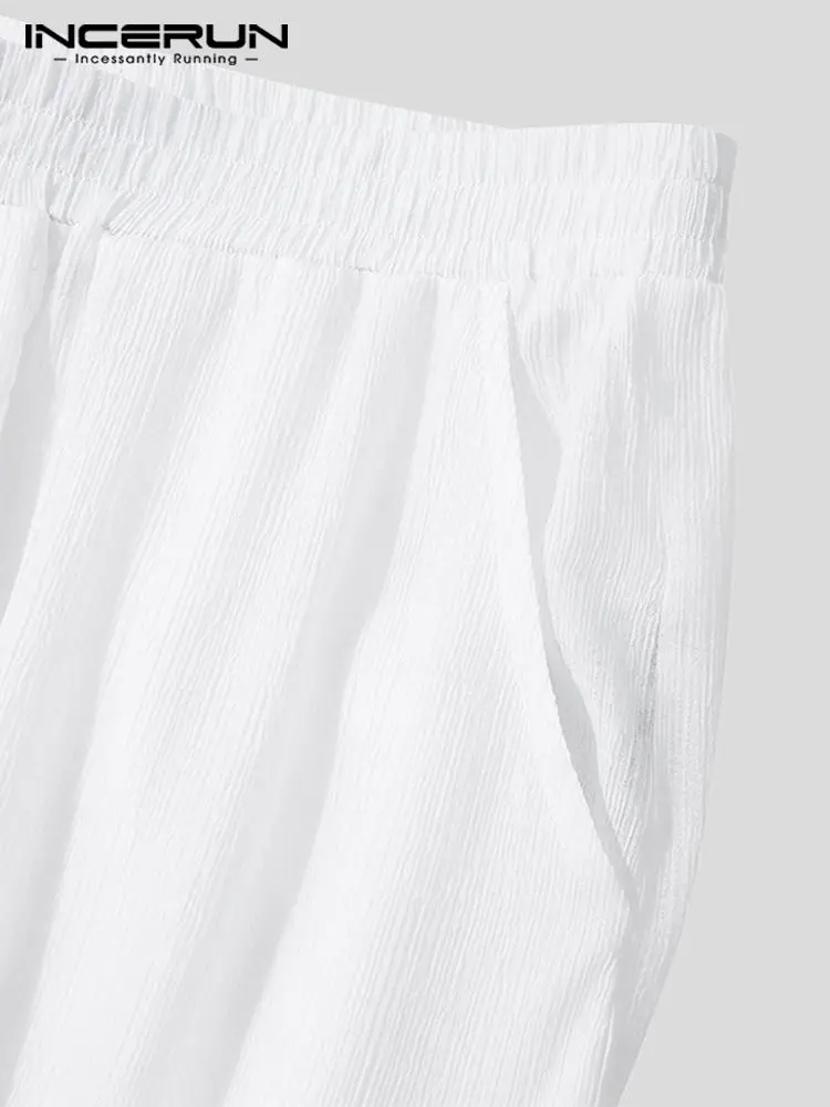 INCERUN-pantalones de dormir para hombre, ropa de casa de Color sólido, cintura elástica, cómodos, delgados, 2023, transparentes, de ocio, 5XL