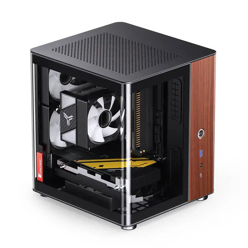 Good Quality JONSBO TK-0 Black ITX Computer CASE with Bent Glass and Walnut Veneer Hyperboloid Glass Design Desktop PC Case view 5