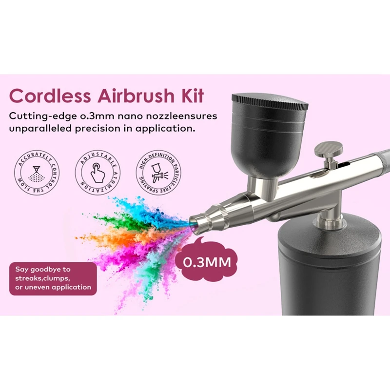 DT16 Cordless Airbrush Set with Catheter, Rechargeable Compressor, 30PSI, Handheld Spray Gun, for Nail Art Makeup Tattoo Cake