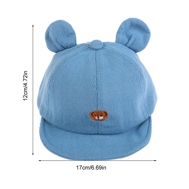 Cute Cartoon Bear Baby Baseball Hat With Ears Adjustable Solid Color Infant Peaked Cap Spring Summer Kids Cotton Sun Hats