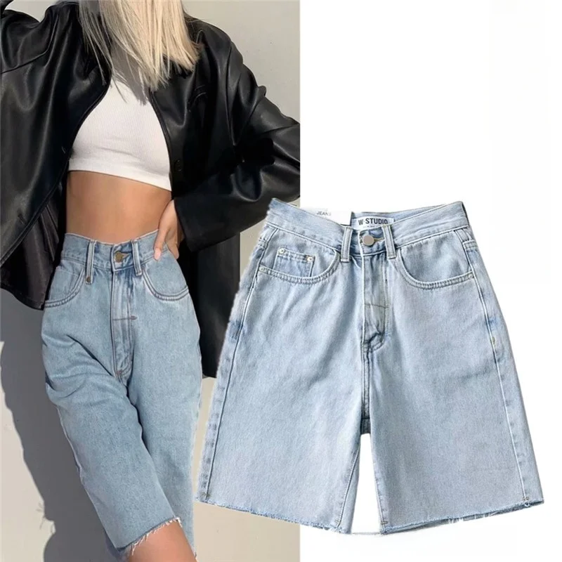 

American Sle Велосипедные орты с высокой талией Джинсовые орты с потертостями Пятиточечные брюки Ретро утягивающие летние женские джинсы orts