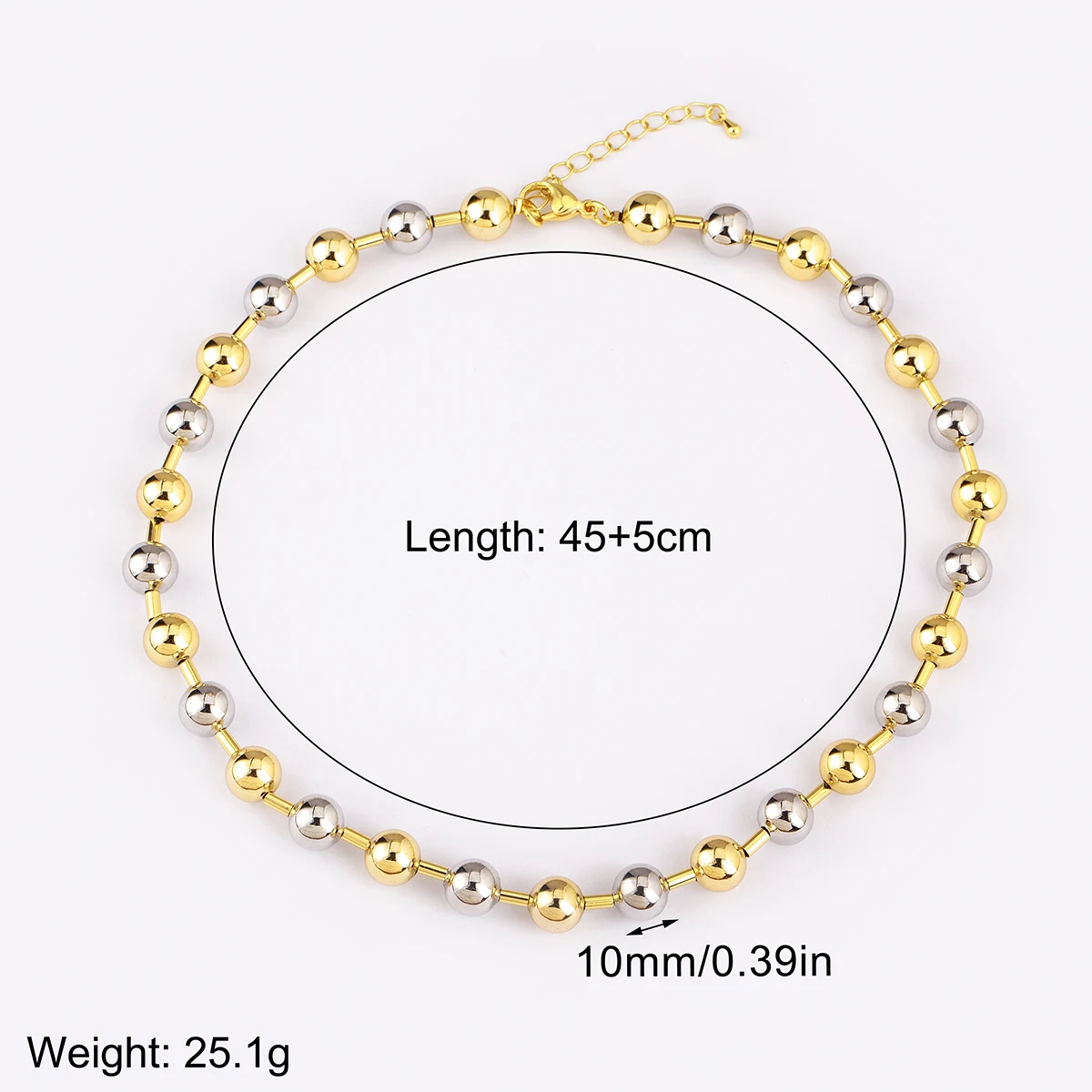 Nidin Vintage 2 Colors Mixed Round Beads Necklace Women 6mm/8mm/10mm Ball Clavicle Chain Fashion Wedding Dinner Jewelry Gifts