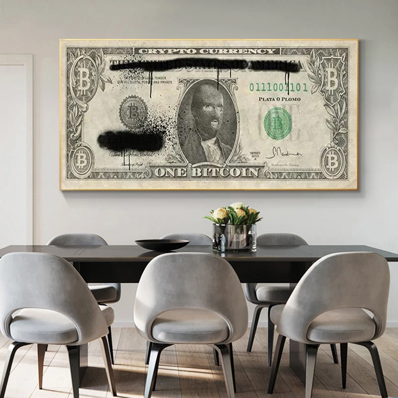 Abstract Masked Man Money Retro Bitcoin Gray Canvas Painting Prints and Posters Wall Art Picture for Living Room Home Decoration - view 3