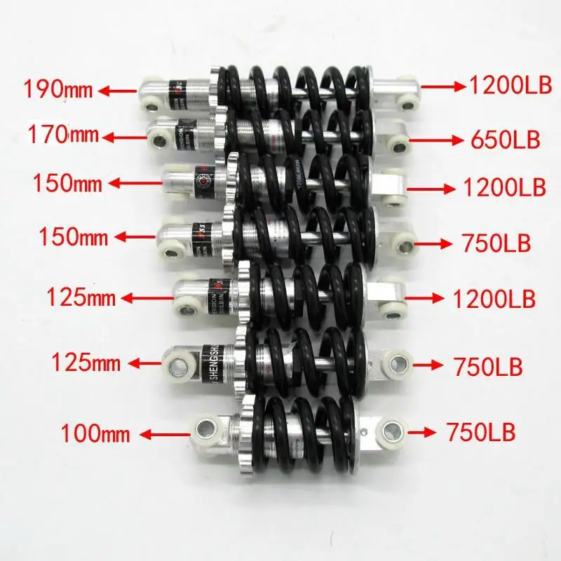 Wholesale 1Pcs Stable Suspension Spring Shocks 100/125/150mm 500/750/1200LBS Bike Shock Absorbers 8mm Hole Easy Installation