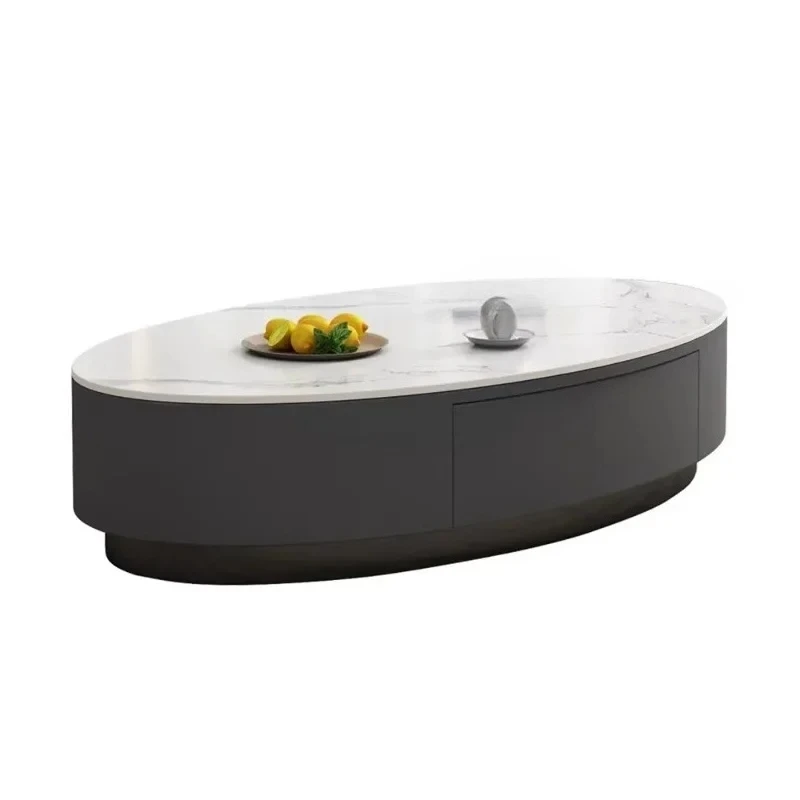 Rock slab coffee table living room household small apartment tea table light luxury modern simple round new marble coffee table