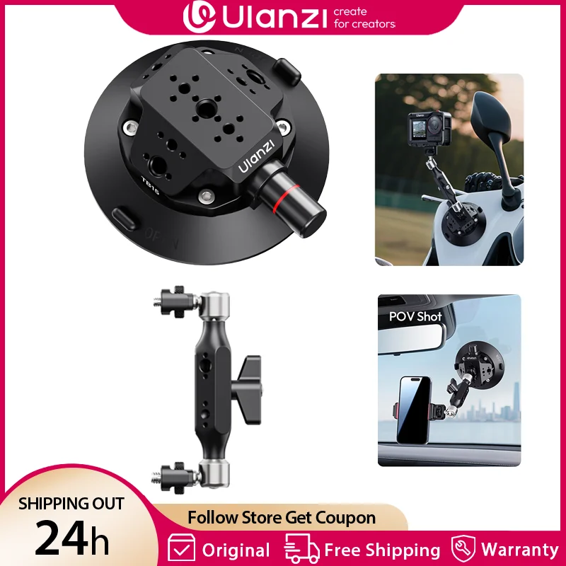 Ulanzi TB15 Camera Suction Cup Car Holder Mount for Gopro Insta 360 DJI Action Camera Phone DSLR with 1/4