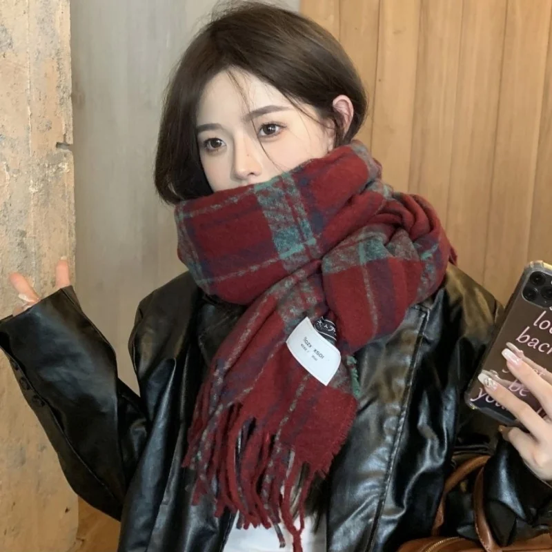 New2024 Cashmere Plaid Scarf Fashion Soft Solid Winter Thicken Big Shawl Women Wrap Bandana Pashmina Tassel Blanket Neckerchief