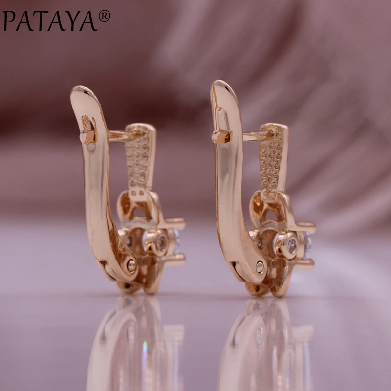 PATAYA New Natural Zircon 585 Rose Gold Color Exquisite Dangle Earrings Rings Sets Women Wedding Party Jewelry Set Gift