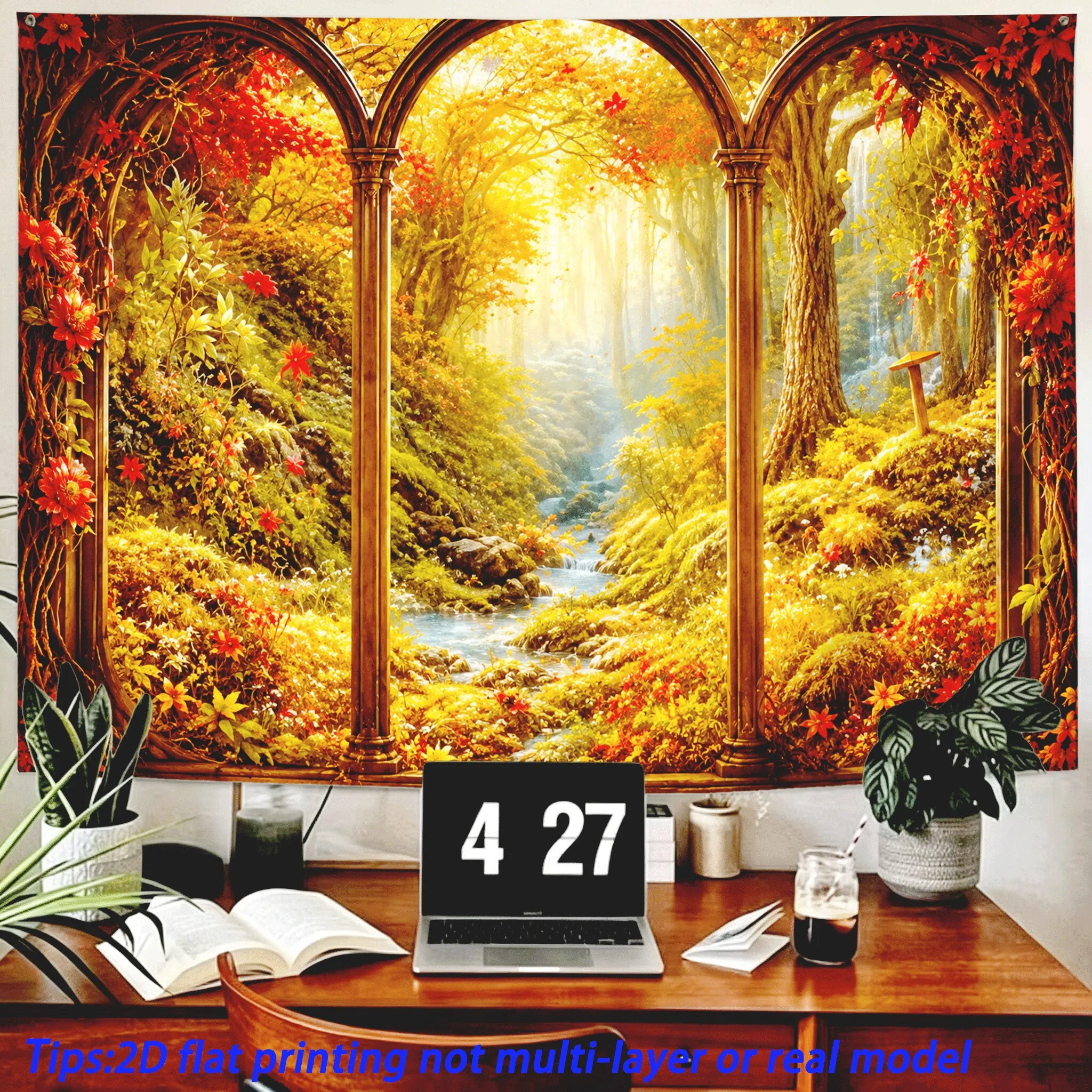 Realistic Forest Tapestry Wall Hanging Canvas Print Woodland Nature Mural Home Decor Art for Living Room Bedroom Decoration